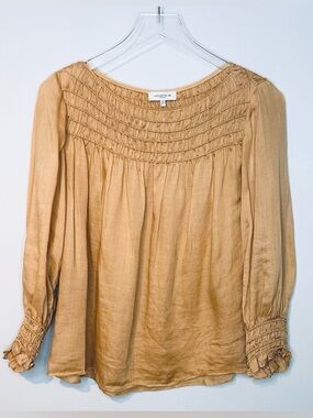 Lafayette 148 Paley Gold Yellow Mustard Smocked Blouse Shirt Top